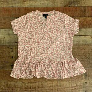 Buckles daytrip youth girls short sleeve shirt with flowers in pink and white -M